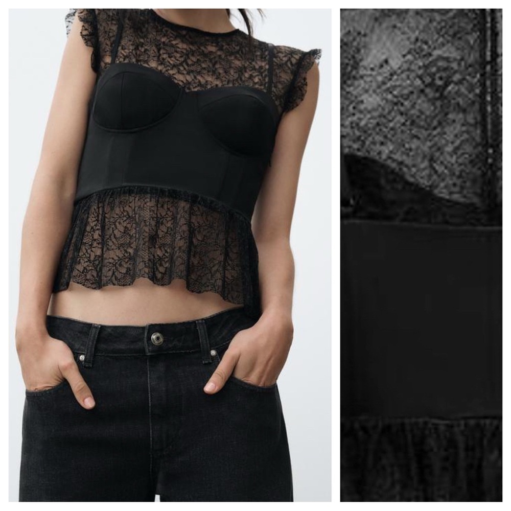 Zara Black Lace Bustier Crop Top